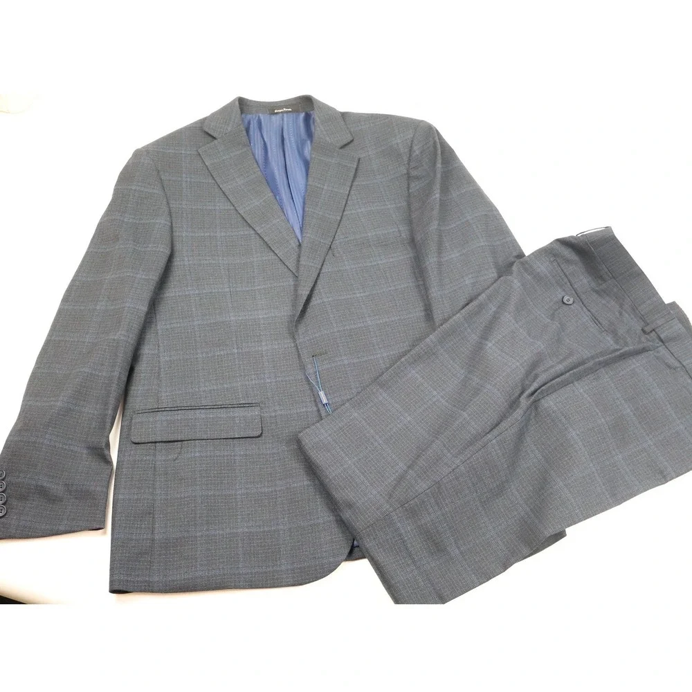 Giorgio Fiorelli Suit Set Navy Plaid 2BT Vent Nopleat 46/40 New
